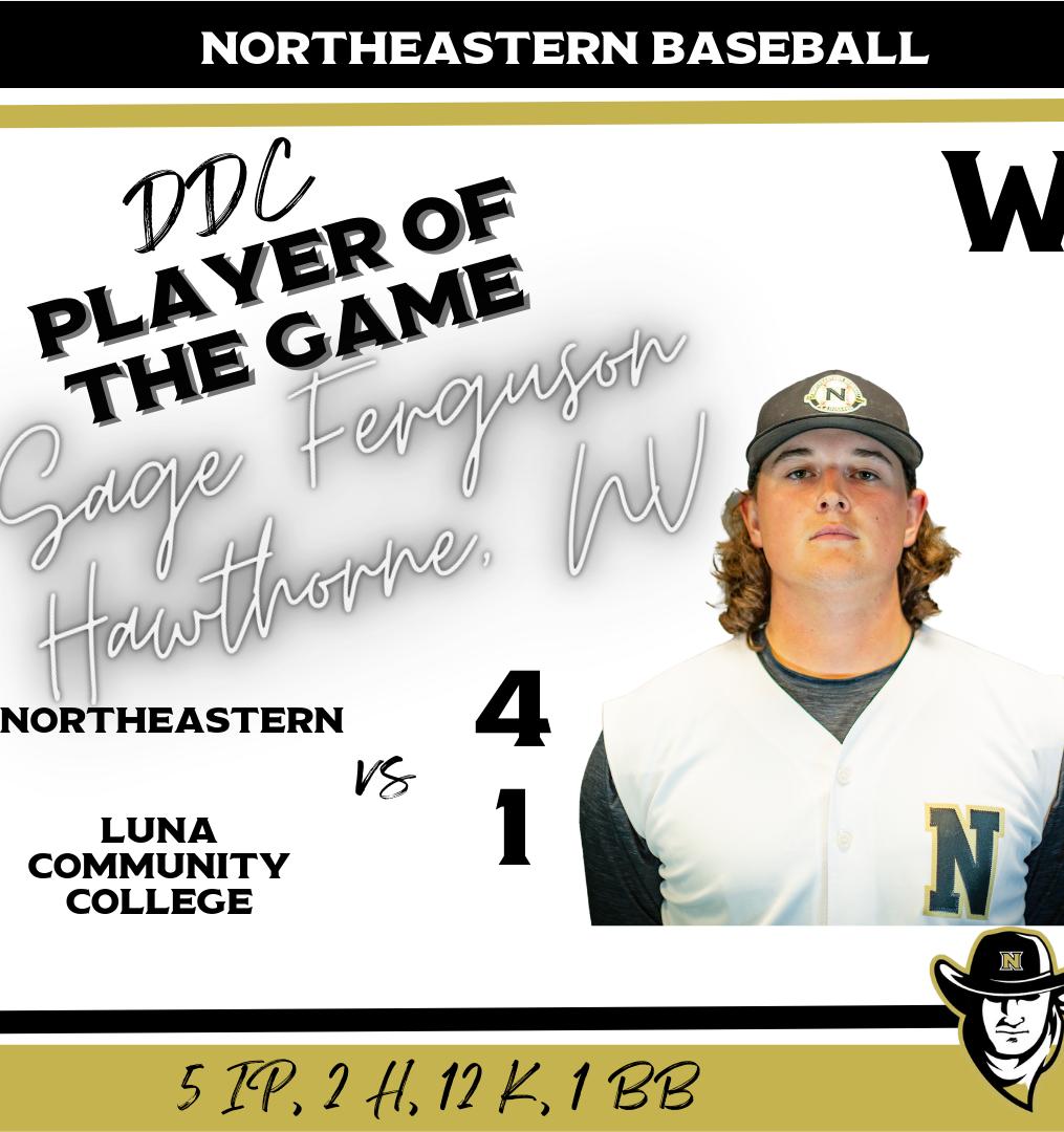 Powerful Pitching Performance From Sage Ferguson Aids Northeastern To Defeating Luna Community College 4-1 In Game 1 Of The Weekend Series