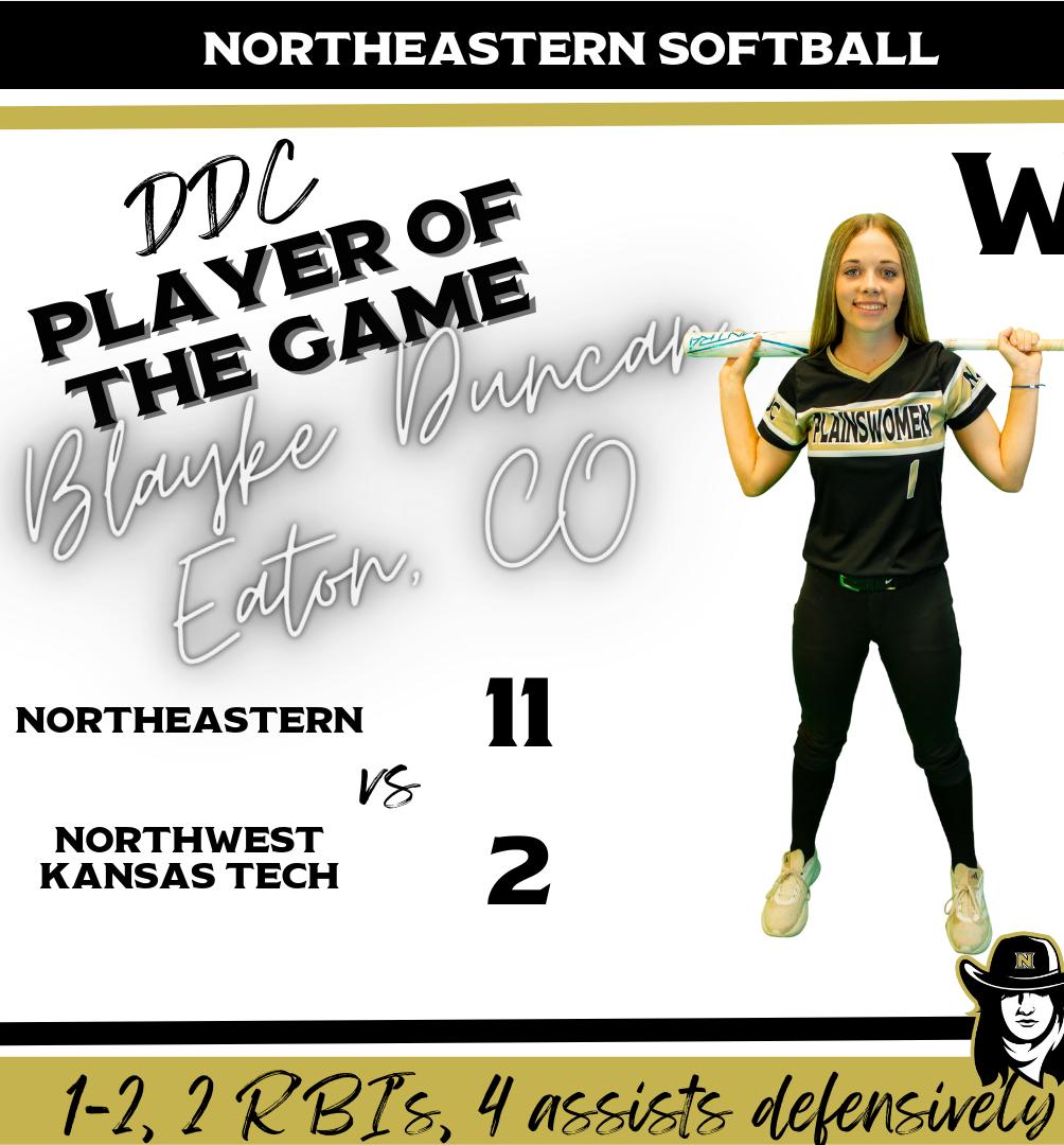 Northeastern Takes Two Victories Away From Northwest Kansas Technical College, Winning Game 2 11-2