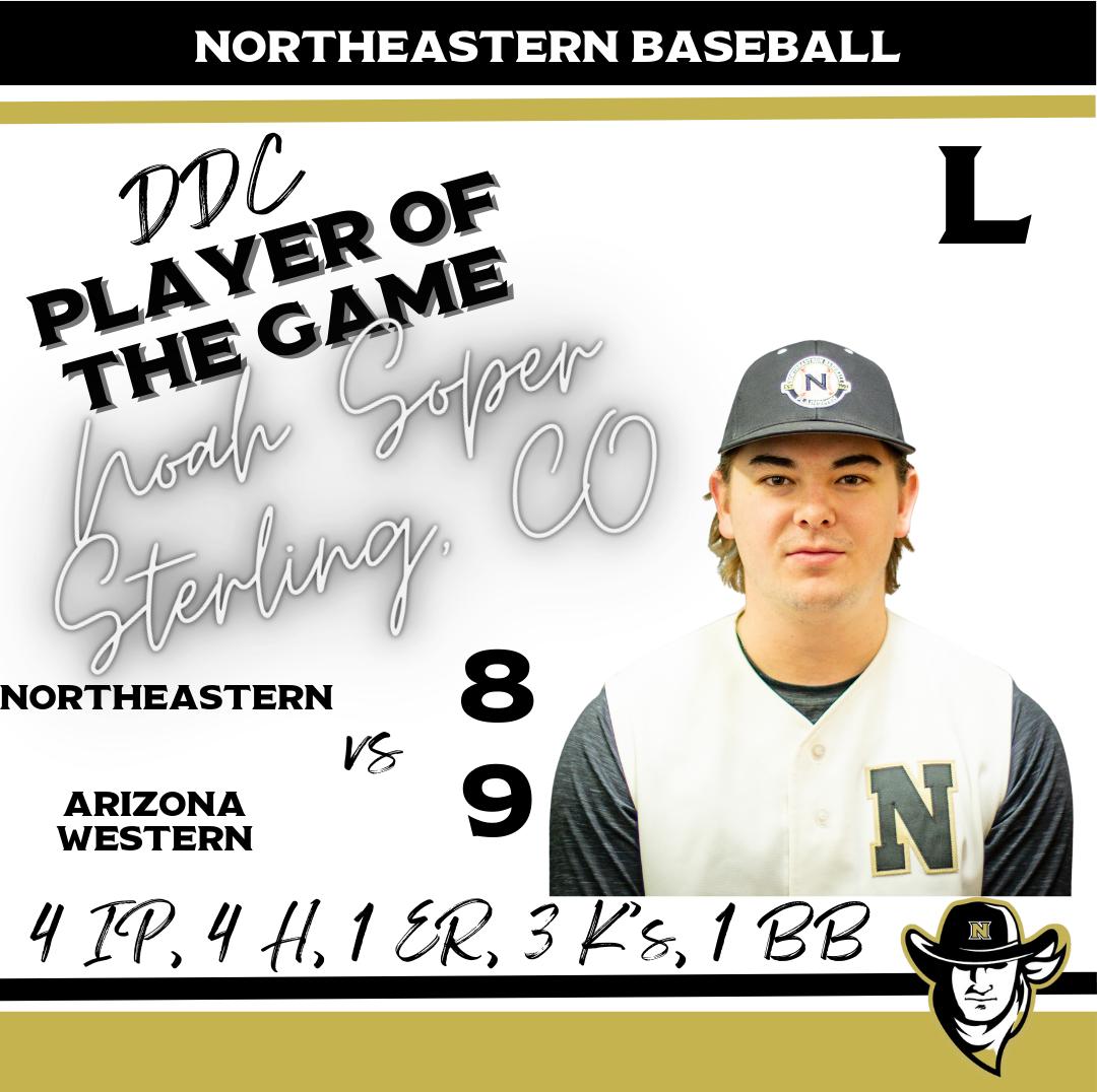 Northeastern Comes Up Short In A Tough Battle Against Arizona Western. They Look To Turn Things Around Tomorrow In Their Double Header At 11:00 AM