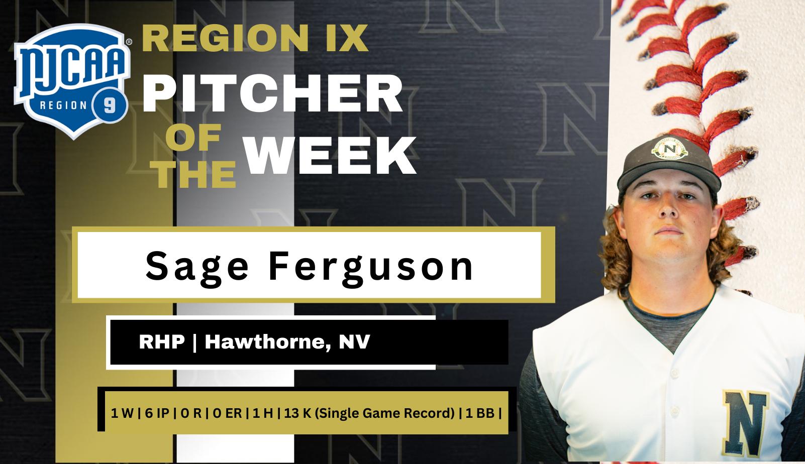 Sage Ferguson Picks Up His Third Region IX Pitcher Of The Week Award After His Record Breaking Outing Against Trinidad State On Friday